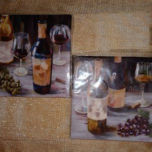 WINE Wall Art Set of 2 Unframed CANVASES, WINE BOTTLES & GRAPES